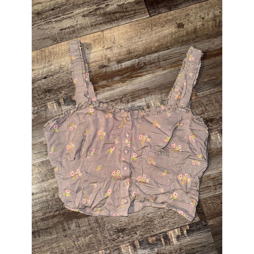 Forever 21 Taupe Floral Print Cropped Tank Top Medium